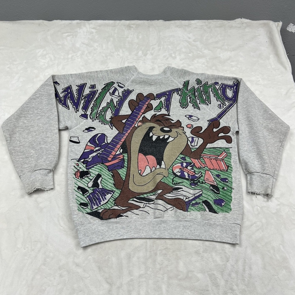 Tultex Sweatshirt Mens Large Gray 1994 Taz Wild Thing Double Sided Graphic